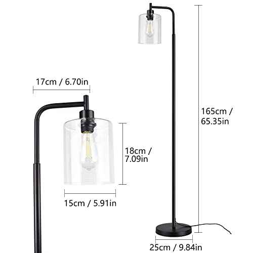 Depuley Black Floor Lamp, Industrial LED Floor Lamps with Hanging Glass Shade, Farmhouse Standing Lamp Modern Tall Pole Lighting for Living Room, Bedroom, Office, Study Room, E26 Bulb Included