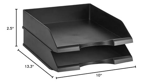 Amazon Basics Stackable Letter Tray Organizer 2-Pack for Office Desk, Black