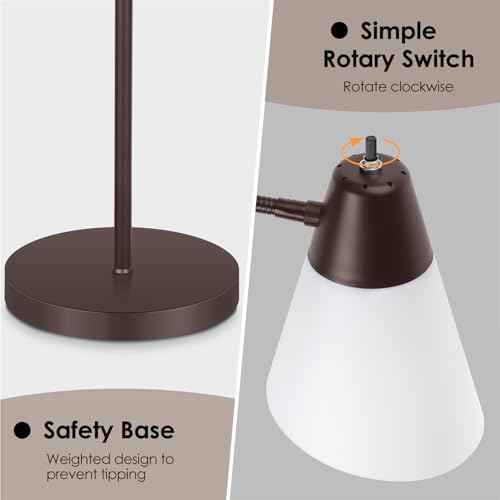 Floor Lamp for Living Room, Adjustable Gooseneck Standing Lamp with White Plastic Shade, Brown Reading Floor Lamps for Dorm, Bulb not Included