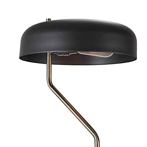 GLOBE Electric 67506 Powell 63" Floor Lamp, Matte Black, Antique Brass Accent, Stepless Rotary Dimmer Switch on Socket