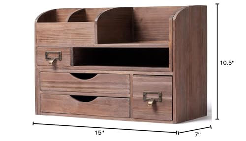 Executive Office Solutions Adjustable Wooden Desk Organizer For Desktop, Tabletop, Office or Counter – Wood Storage Shelf Rack For Office Supplies, Desk Accessories, or Mail – Brown