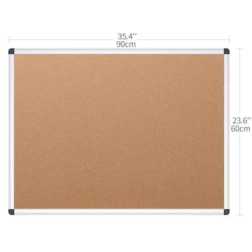 VIZ-PRO Cork Notice Board, 36 X 24 Inches, Silver Aluminium Frame