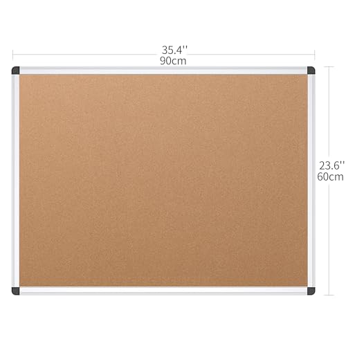 VIZ-PRO Cork Notice Board 36 x 24 Inches Silver Aluminum Frame Self-Healing Surface
