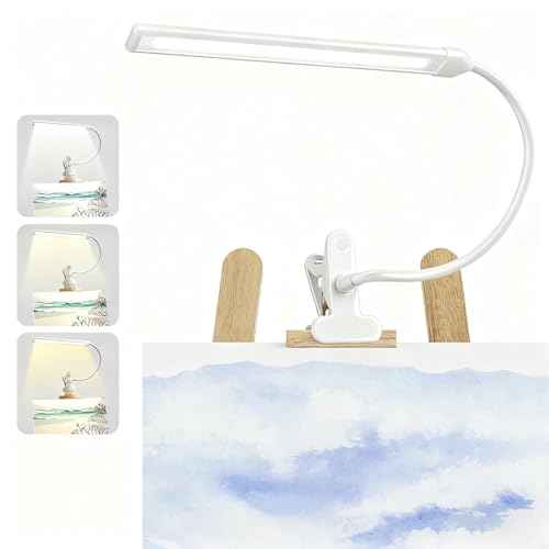 Clip-on Easel Lights for Artists Painting with On/Off Switch Cord, 3 Color Modes, Dimmable Clip Lamps for Over Painting Easel, Desk, Drawing with Flexible Arm, USB-Powered (White)
