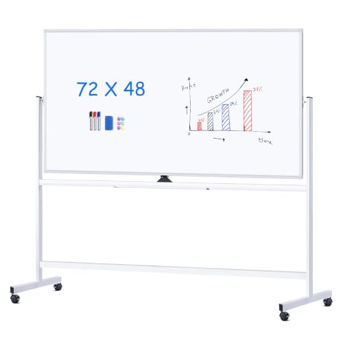 Maxtek Silver Double-Sided Magnetic Rolling Whiteboard 72 x 48 in, 48" Wide x 72" High
