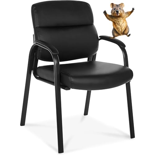 Oline Leather Guest Chair with Padded Arms — 1 Pack, ErgoComfort Reception Chair, Black