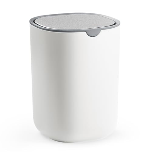 SONGMICS 0.4 Gal Mini Desk Trash Can with Stainless Steel Swing Lid - Cloud White