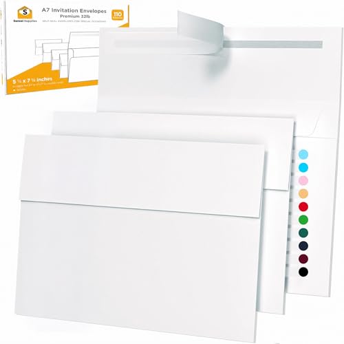 Sensei Supplies 110 Pack White 5x7 Envelopes for Invitations - Self Seal, 120 GSM - Single Pack