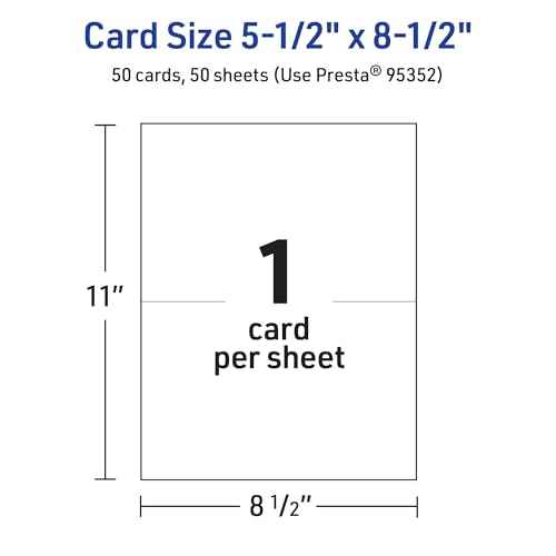 Avery Printable Rectangle Half Fold Greeting Cards, 5.5" x 8.5", Glossy White Cardstock, Laser/Inkjet, 50 Total, Great for Thank You Cards, Event Invitations, and More