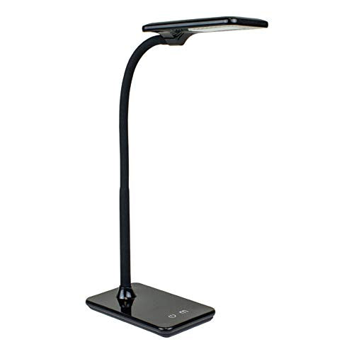 Newhouse Lighting Zlata Painted Black Plastic Tap or Touch Switch Dimmable and Adjustable Color Temperature Office Desk Lamp with 21 LEDs and USB Port, Wireless Charging