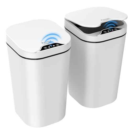 2 Pack Automatic Small Bathroom Trash Can with Lid - 2.5 Gallon Touchless Electric Garbage Can, Motion Sensor Smart Trash Bin, Slim Plastic Trashcan, Waterproof Wastebasket for Bedroom Office (White)