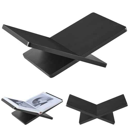Solid Wooden Book Stand for Desktop Display & Reading ?15.7" x 9.4" x 5.7¡± Extra Large Wood Open Book Holder for Cookbook, Bible, Recipe, Textbook, Magazine (Solid Black Finish Wood)
