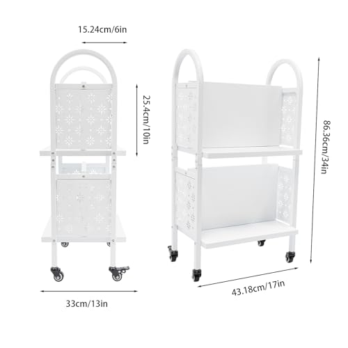 ACNAO 34in Two-Tier Rolling Book Cart with Lockable Wheels – Narrow Library/Home Book Cart