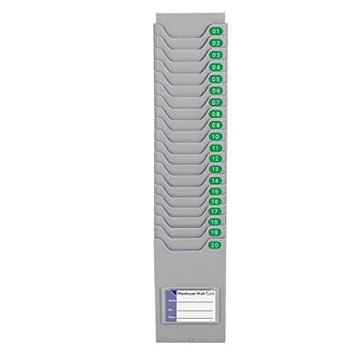Flexzion Time Card Holder Wall Mount Expandable Time Clock Rack Single Row 20 Slot Rack Card Holder for 7 x 4.6-Inch Timesheets for Attendance Payroll Employee Assignment in Out Timecard Rack, Gray