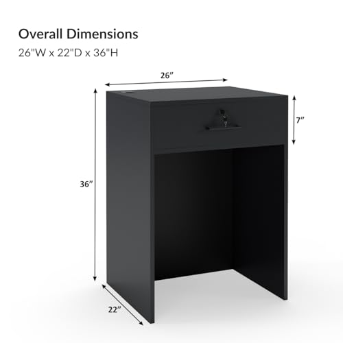 AGATEO Host Stand with Drawer – Small Black Reception Desk, 26in Checkout Counter