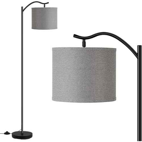 Floor Lamp for Living Room,LED Arched Stand Lamp,Tall Modern Standing Lamp with Linen Shade,E26 Socket, Footswitch, Mid Century Floor Lamps for Bedrooms,Office,Gray Double-Layer lampshade
