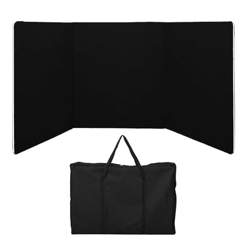 Foldable 3-Panel Tabletop Display Board with Carrying Bag, 72 x 20 inches, Black Fabric, No Plastic Edging