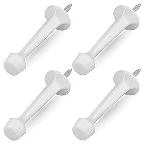 HOMOTEK 4 Pack Heavy Duty Solid Rigid Door Stop with Soft Rubber Tip, Zinc Die Cast Door Stopper Protect Wall & Door, White