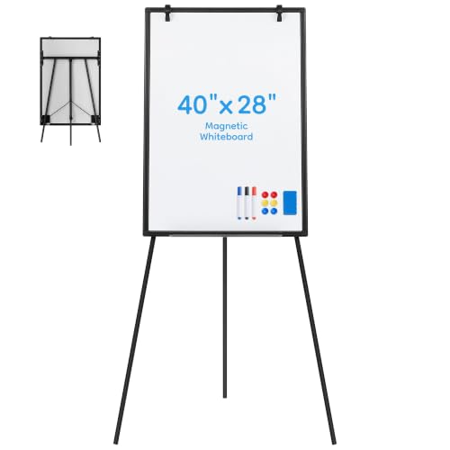 Black Magnetic Whiteboard Easel with Adjustable Tripod Stand, 28"W x 65.4"H