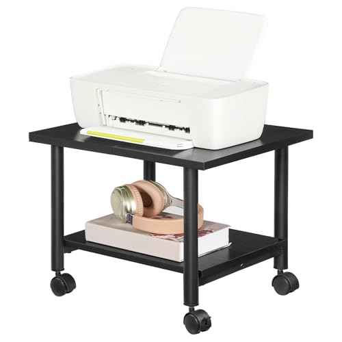HOOBRO Printer Stand, 2-Tier Industrial Under Desk Printer Cart with Shelf, Mobile Heavy Duty Storage Rack on Wheels for Home, Office, Black BB02PS01G1
