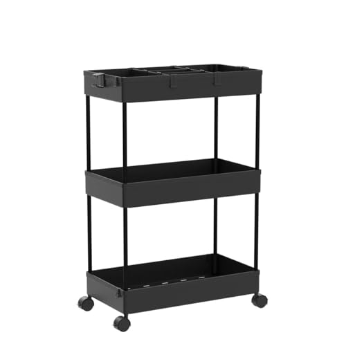 SPACELEAD 3 Tier Rolling Cart with Wheels, Storage Craft Art Trolley Organizer Serving, 3 Hanging Baskets Easy Assembly, for Office, Living Room, Kitchen, Black