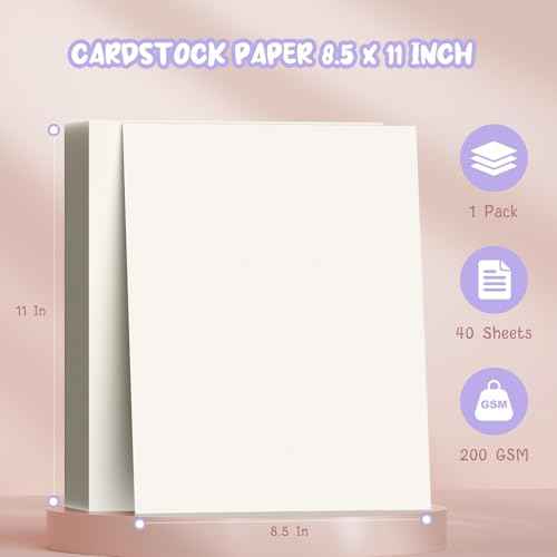 40 Sheets Cream Cardstock Paper 8.5 x 11, Ivory Cardstock Printer Paper 8.5x11, Off White Card Stock Paper 8.5 x 11, 200 GSM Construction Paper for DIY Cards, Greeting Cards, Wedding Invitations