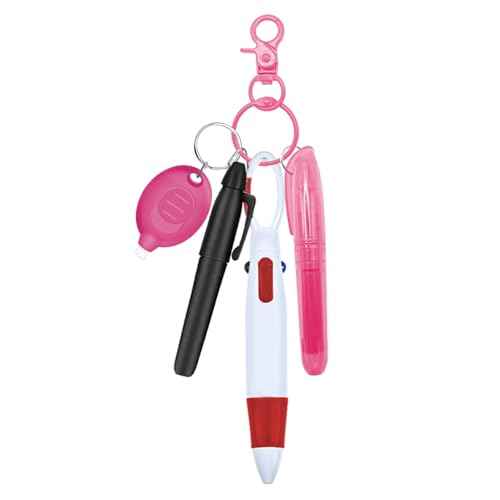 Nurse Pen Set, Badge Reel Pen Include Highlighter, Permanent Marker, Ballpoint Pen, LED Keychain Flashlight, and Nursing Keychain Clip (Pink)