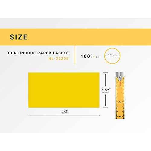 HOUSELABELS Compatible with DK-2205 Replacement Roll for Brother QL Label Printers; Yellow Continuous Length Labels; 2-4/9" x 100 feet (62mm*30.48m) with 1 Reusable Cartridge - 5 Rolls