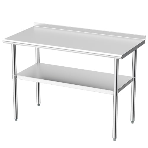 Derro 24x48 Inch Stainless Steel Heavy Duty Prep & Work Table with Backsplash & Adjustable Shelf