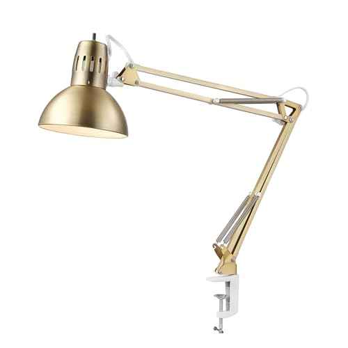 GLOBE Electric 62000010 32" Multi-Joint Desk Lamp with Metal Clamp, Matte Brass, White Accents, On/Off Rotary Switch on Shade, Partially Adjustable Swing Arm, Home D?cor, Office Accessory