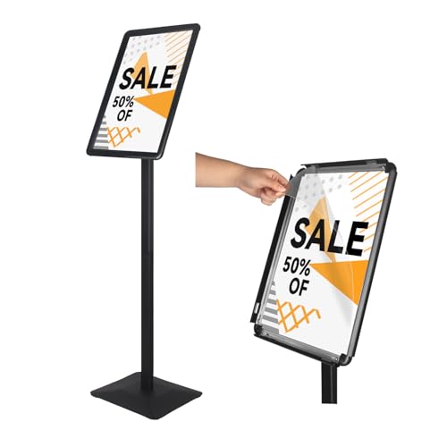 Heavy Duty Pedestal Sign holder floor stand Adjustable Sign Stand for Vertical and Horizontal view Poster Stand with Aluminum Frame for Display 8.5 x 11 inch