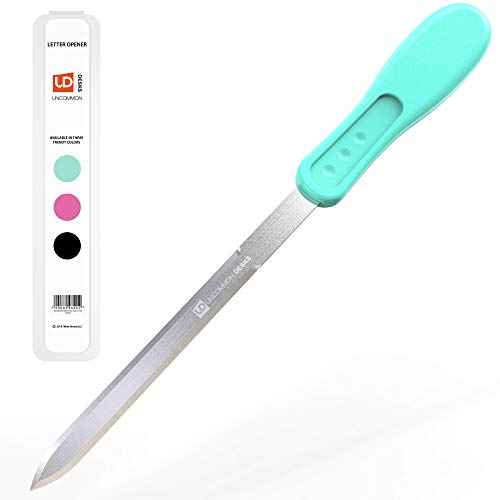 Uncommon Desks Office Letter Opener - Stainless Steel Knife-Edge Blade, Ergonomic Grip Handle (Mint Green, 1 Pieces)