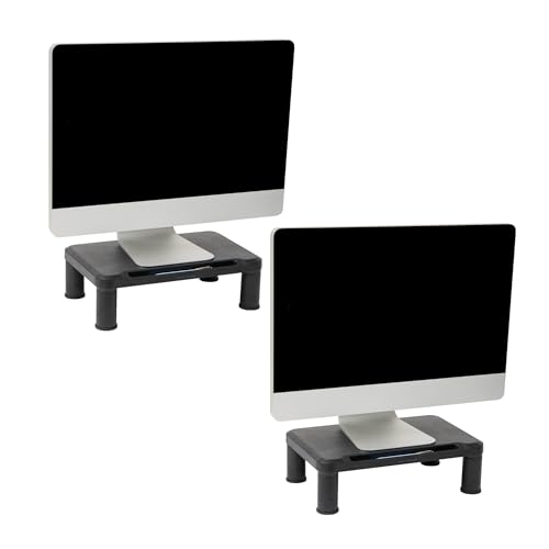 Mind Reader Monitor Stand, Height Adjustable, Laptop, Computer, Riser, Office, 15"L x 9.5"W x 4.25"H, Set of 2, Black