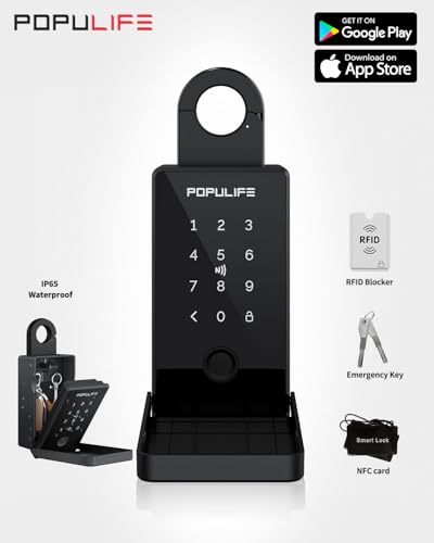 Populife US Version Smart Fingerprint Key Lock Box with Code – Remote App, Bluetooth & NFC