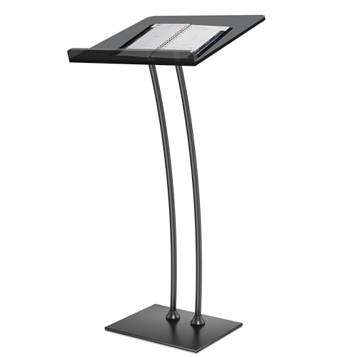 Vakiorn Black Acrylic Podium Lectern with Iron Base, 10mm Countertop, Multi-Use Pulpit for Church, Classroom, Conference