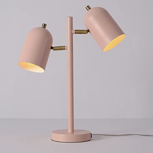 GLOBE Electric 30290 19" 2-Light Desk Lamp, Matte Pink, Brass Accents, 2.1A USB Port, On/Off Rotary Switch on Each Shade, Reading Light, Dorm Room Essentials, Lamps for Living-Room, Office D?cor