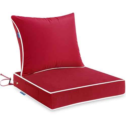 MIULEE Outdoor Seat Cushion Set Red 24 x 24 x 4 Inch Waterproof & Fade Resistant Deep Seat and Back Patio Furniture Cushions with Handle and Adjustable Straps Cushions for Chair Couch