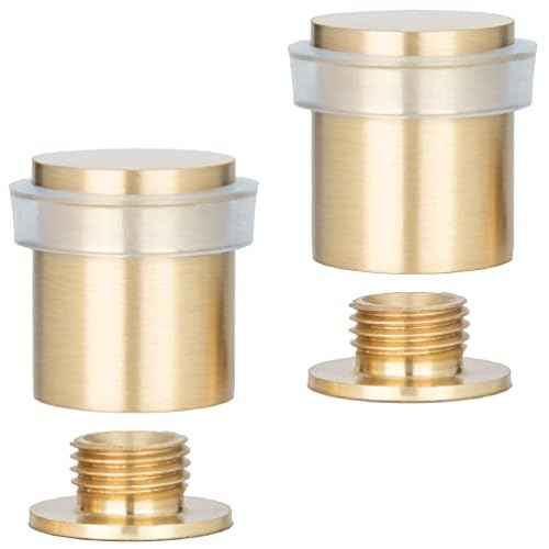 Pack of 2 EVI Door Stoppers |Brass Door Stopper - Screw Fastening - Transparent Rubber Protector - 0.79 x 0.99 Inch Door Stop