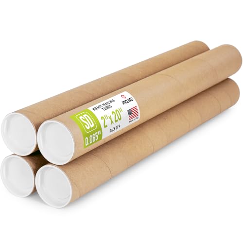 Paclord Pack of 4 2x20 Inch Reinforced Kraft Mailing Tubes with Caps – Made in USA