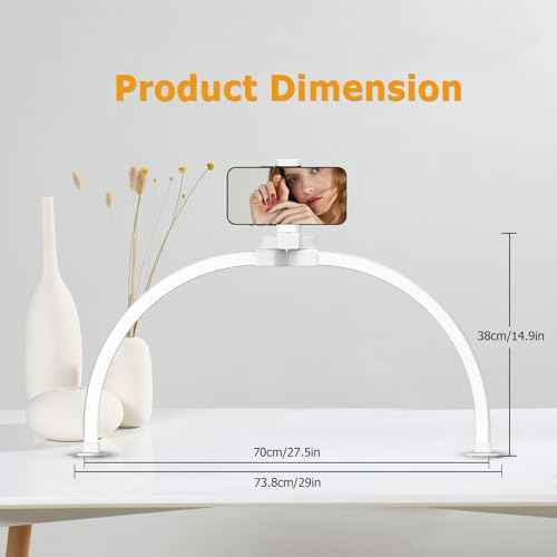Half Moon Light for Nail Desk, 29In 38W Foldable LED Lash Light with Phone Holder, Nail Tech Light with 3 Color Modes 10 Brightness, Table Nail Desk for Beauty Eyelashes Tattoos Crafts, White