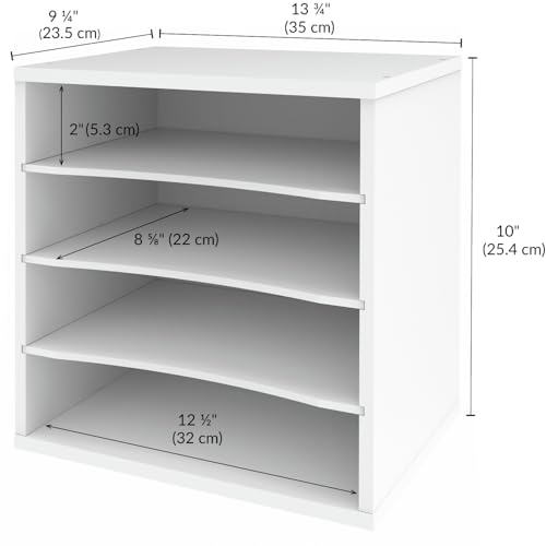 Ballucci 4-Tier Paper Organizer for Desk, Stackable Organizer Tray, Desk Storage Shelves, Stacking Letter Paper Tray Sorter for Classroom, Office, White