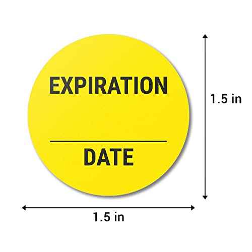 1200 Expiration Labels, 4 Rolls - 1.5 Inch Round Yellow Stickers for Food Containers and Storage - Small Writable Date Labels