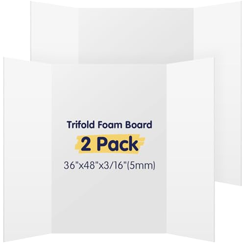 AKONEGE 2 Pack White 36x48 Inch Trifold Foam Poster Boards for Presentations & Displays