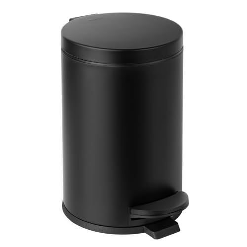 Cesun Matte Black Small Bathroom Trash Can with Lid, 1.2 Gallon Soft Close