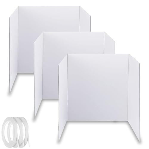 3 Pack Medium Trifold Poster Board, 24 x 16inches Poster Board with Double Sided Tapes and Cardboard, Corrugated Presentation,Science Fair Display Boards for School Project, Science Fair, Business