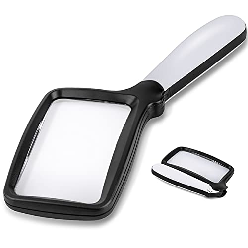Tobegiga Black Handheld LED Lighted Reading Magnifier 5X Rectangle for Seniors