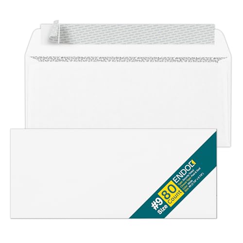 EnDoc Peel & Seal #9 Envelopes 80 Pack - White Business Mailing Envelopes