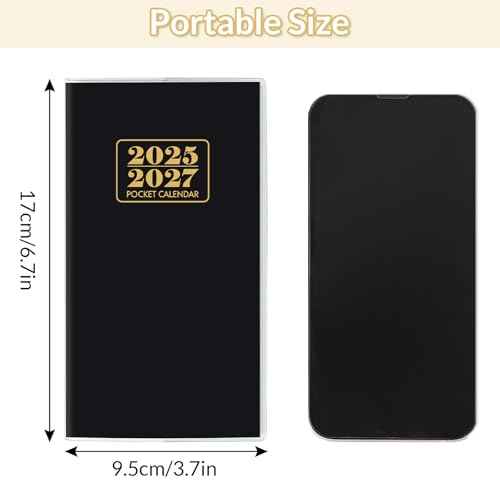 Pocket Calendar 2025-2027, Monthly Purse Planner (6.7" x 3.7") Runs from September 2025 to December 2027, Solid Black Pocket Calendar with PVC Cover for Planning, Organizing, and Office Use