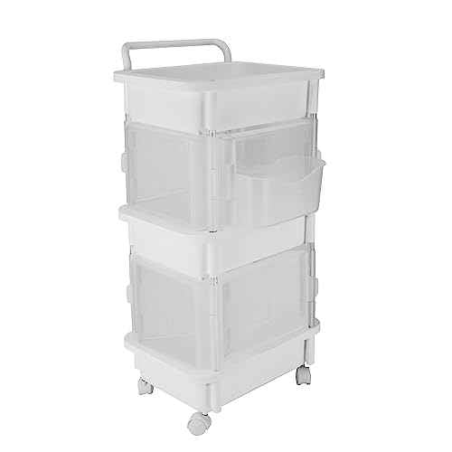 3-Tier Plastic Rolling Organization Utility Cart with Handle and Door, Multi-Functional Storage Trolley for Home and Office (Pocket Door, White)