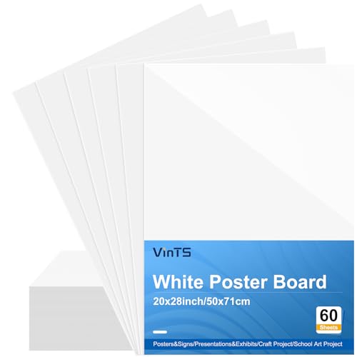 VinTS 60 Pack White Poster Boards 22x28 Inches - Double-Sided, Acid-Free Paper for Projects